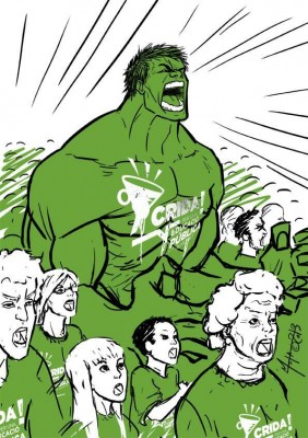 Imatge compartida a Twitter per Jordi Sàlvia (@jordisalvia), amb l'increïble Hulk, el superheroi de còmic, cridant per l'educació pública.